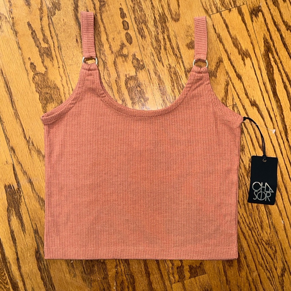 Chaser Ribbed O-Ring Crop Top Women's Small Terracotta Vintage‎ Wash Soft NWT